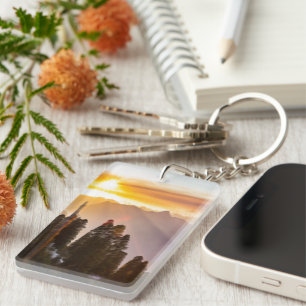 Sunset over forest key ring