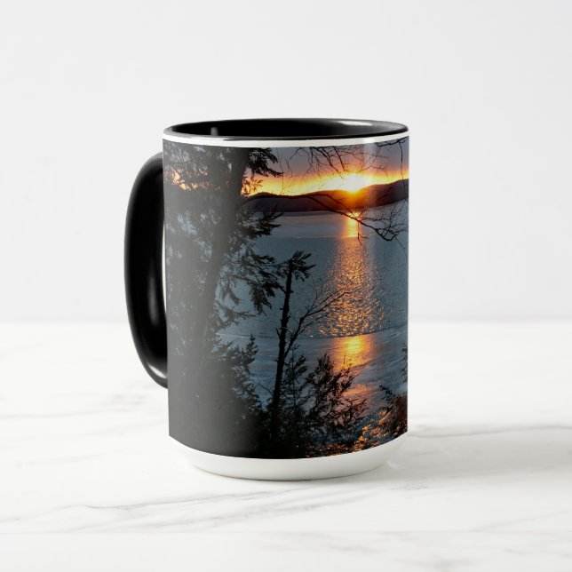 Sunset Over Forest Lake Coffee Mug (Front Left)