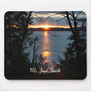 Sunset Over Forest Lake Mouse Pad