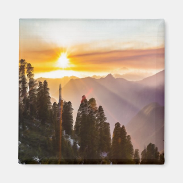 Sunset over forest magnet (Front)