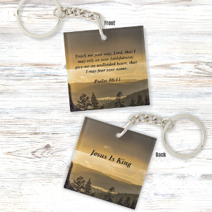 Sunset Over Forest Mountains Psalm 86:11 Verse  Key Ring