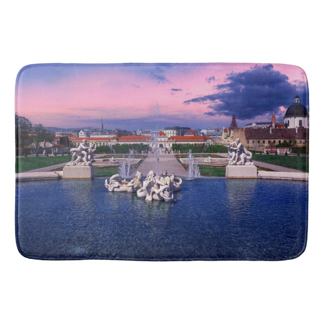 Sunset over fountain in Vienna Bath Mat (Front)