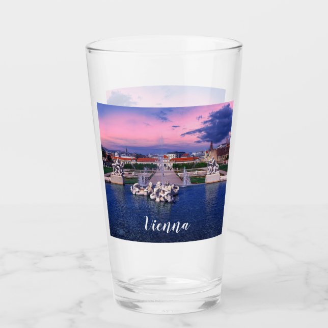 Sunset over fountain in Vienna Glass (Front)