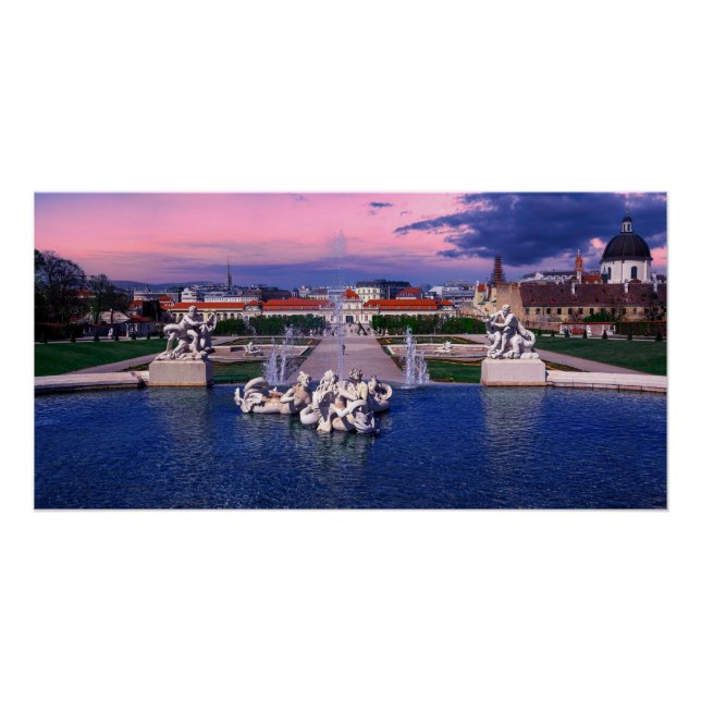 Sunset over fountain in Vienna Poster (Front)