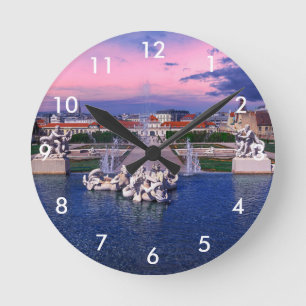 Sunset over fountain in Vienna Round Clock