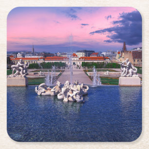 Sunset over fountain in Vienna Square Paper Coaster
