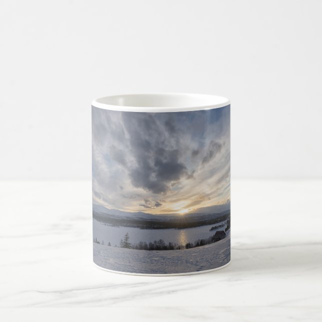 Sunset over frozen lake coffee mug (Center)