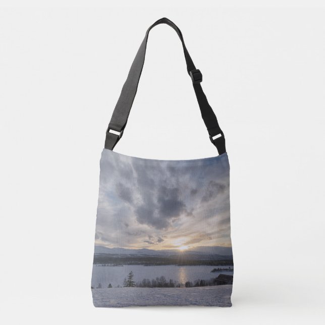 Sunset over frozen lake crossbody bag (Front)
