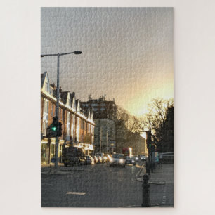 Sunset over Fulham Road, Chelsea, London UK Jigsaw Puzzle