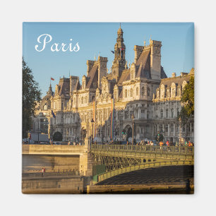 Sunset over Hotel de Ville in Paris, France Magnet