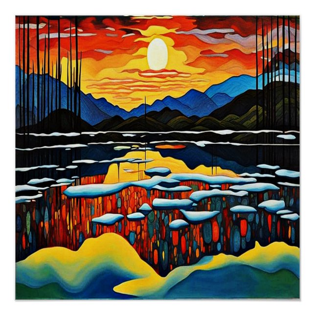 Sunset over icy lake 2 poster (Front)