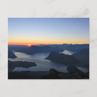 Sunset over lake lucerne postcard