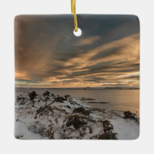 Sunset over lake Myvatn, Iceland Ceramic Ornament