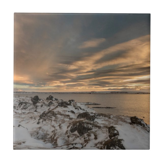 Sunset over lake Myvatn, Iceland Tile (Front)