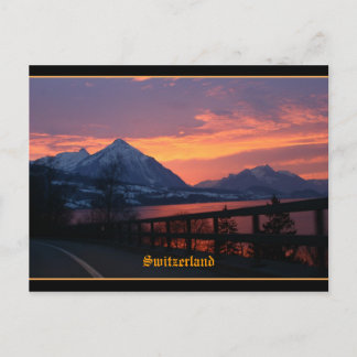 Sunset over lake Thun near Interlaken Switzerland Postcard