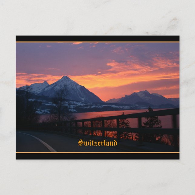 Sunset over lake Thun near Interlaken Switzerland Postcard (Front)