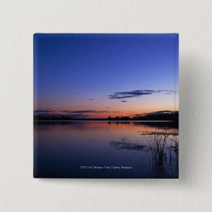 Sunset Over Lake Wabamun With Grass 15 Cm Square Badge