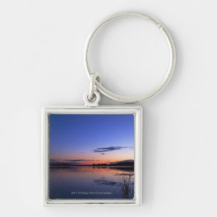 Sunset Over Lake Wabamun With Grass Key Ring