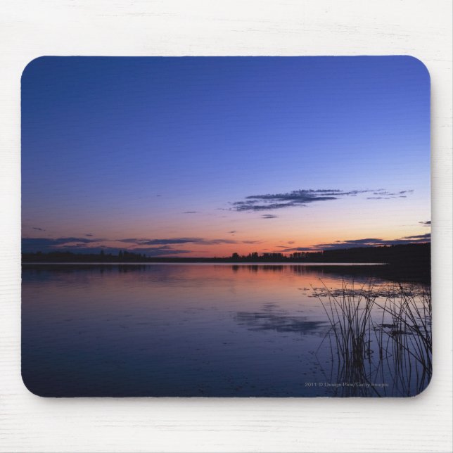 Sunset Over Lake Wabamun With Grass Mouse Pad (Front)