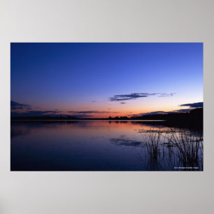 Sunset Over Lake Wabamun With Grass Poster