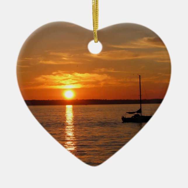 Sunset Over Lummi Island Ceramic Ornament (Front)