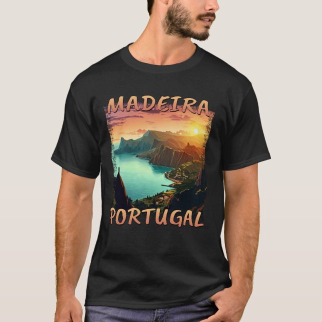 Sunset over Madeira, Portugal in grunge style T-Shirt (Front)