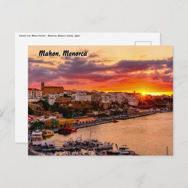 Sunset over Mahon harbour - Menorca, Spain Postcard (Front/Back)