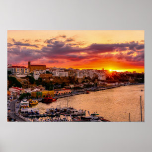Sunset over Mahon harbour - Menorca, Spain Poster