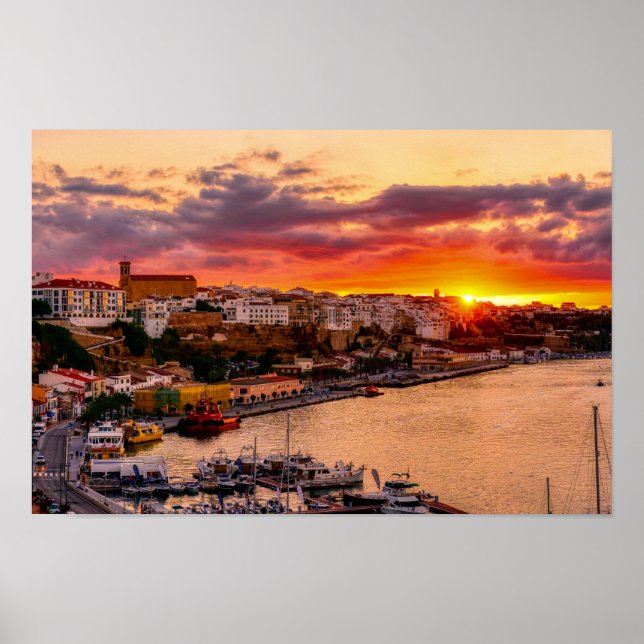 Sunset over Mahon harbour - Menorca, Spain Poster (Front)