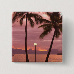 Sunset over Moorea from Sofitel Maeva Beach 15 Cm Square Badge