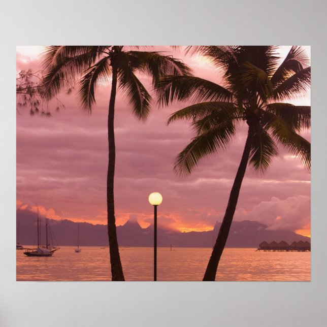 Sunset over Moorea from Sofitel Maeva Beach Poster (Front)