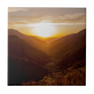Sunset Over Mountains Landscape Ceramic Tile