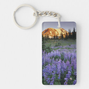 Sunset over Mt. Adams and a sub-alpine meadow Key Ring