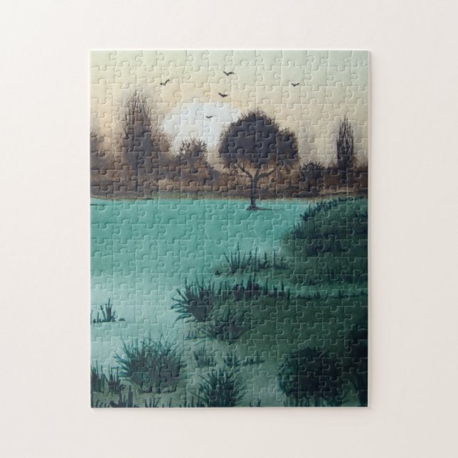 sunset over mysterious woodland lanscape art jigsaw puzzle (Vertical)