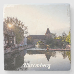 Sunset over old mediaeval bridge in Nuremberg Stone Coaster