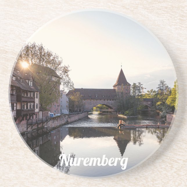 Sunset over old medieval bridge in Nuremberg Coaster (Front)