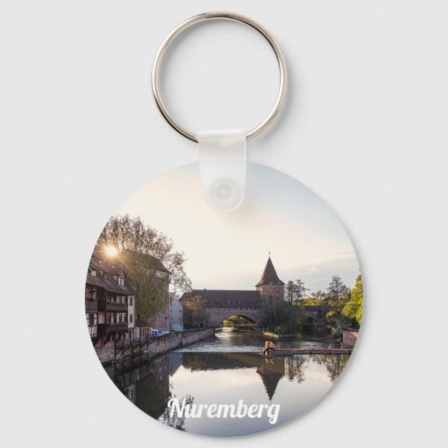 Sunset over old medieval bridge in Nuremberg Key Ring (Front)