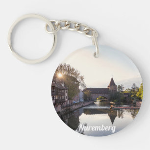 Sunset over old medieval bridge in Nuremberg Key Ring