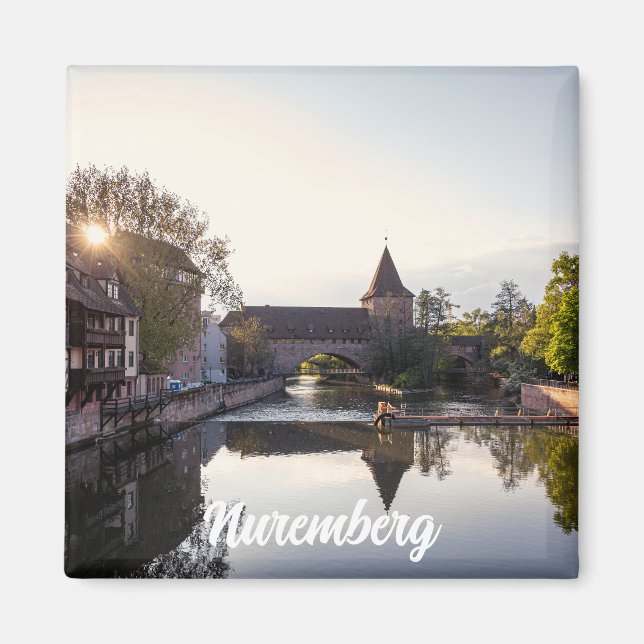 Sunset over old medieval bridge in Nuremberg Magnet (Front)