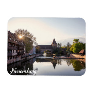 Sunset over old medieval bridge in Nuremberg Magnet