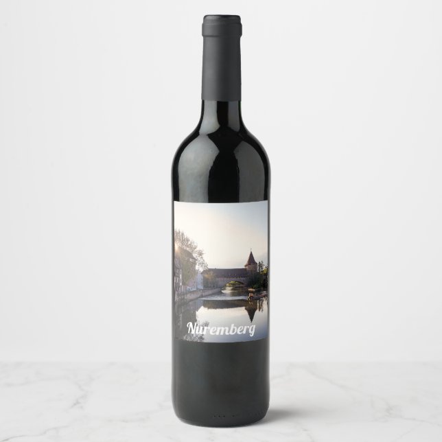Sunset over old medieval bridge in Nuremberg Wine Label (Front)