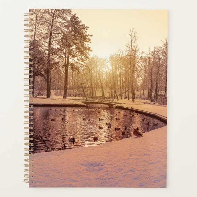 Sunset over park with small frosty lake planner (Front)