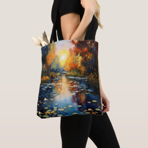 Sunset over Pond Impressionism Tote Bag