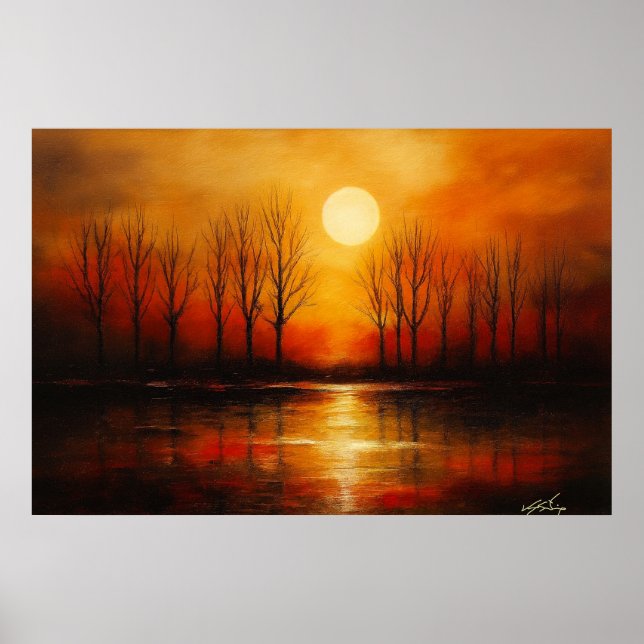 Sunset Over Reflective Water Poster (Front)
