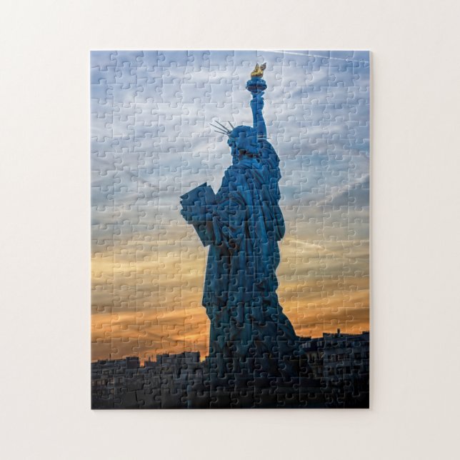 Sunset over Replica of the Liberty Statue in Paris Jigsaw Puzzle (Vertical)