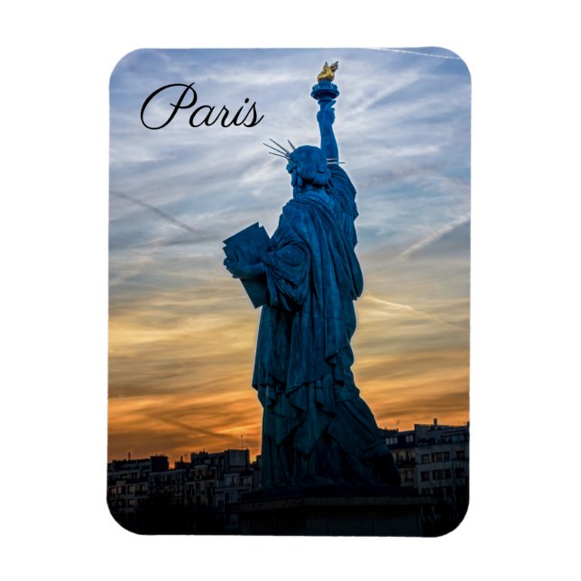 Sunset over Replica of the Liberty Statue in Paris Magnet (Vertical)