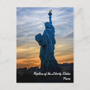 Sunset over Replica of the Liberty Statue in Paris Postcard