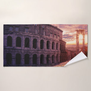 Sunset over Rome Colosseum in Rome Bath Towel Set