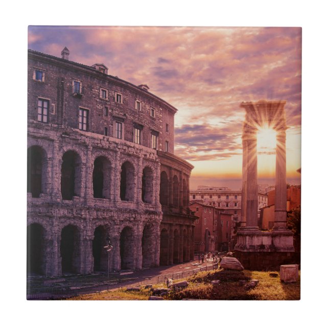 Sunset over Rome Colosseum in Rome Ceramic Tile (Front)