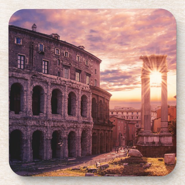 Sunset over Rome Colosseum in Rome Coaster (Front)